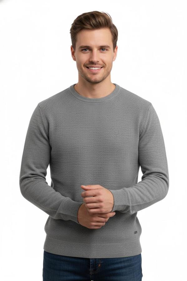 Erkek Sıfır Yaka Kazak Petek Örgü Klasik Kalıp 5243C BGL-ST04859 - Image 1