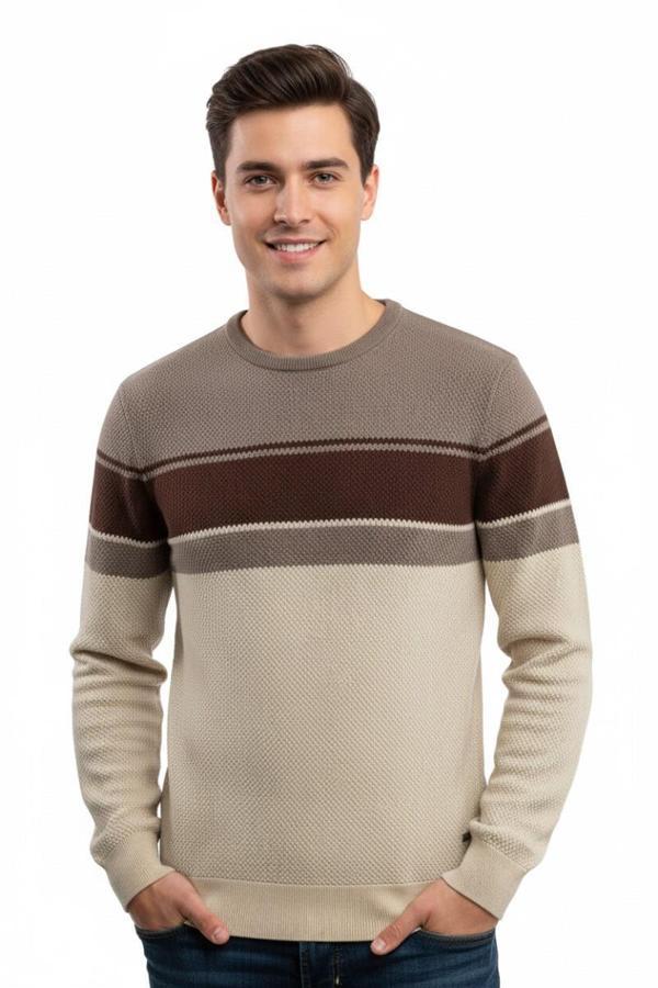 Erkek Sıfır Yaka Kazak Petek Örgü Klasik Kalıp 5244C BGL-ST04861 - Image 1