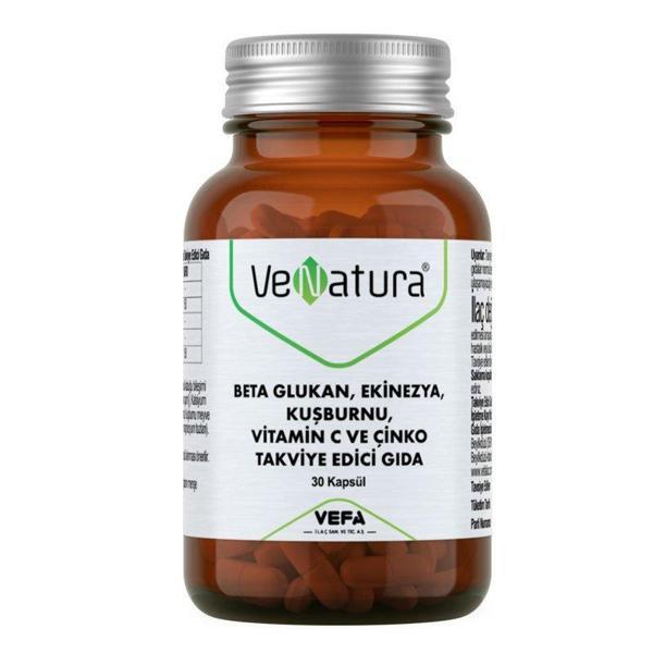 Beta Glukan, Ekinezya, Kuşburnu, Vitamin C ve Çinko Takviye Edici Gıda 30 Kapsül - Image 1