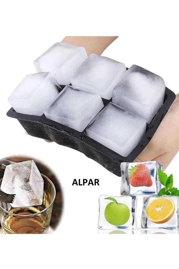 Alpar 3 Adet Xl Buz Kalıbı 6 Bölmeli Silikon Kare Buz Kalıbı Viski, Kokteyl, İçecek Buz Kalıbı Kapaksız - Image 1