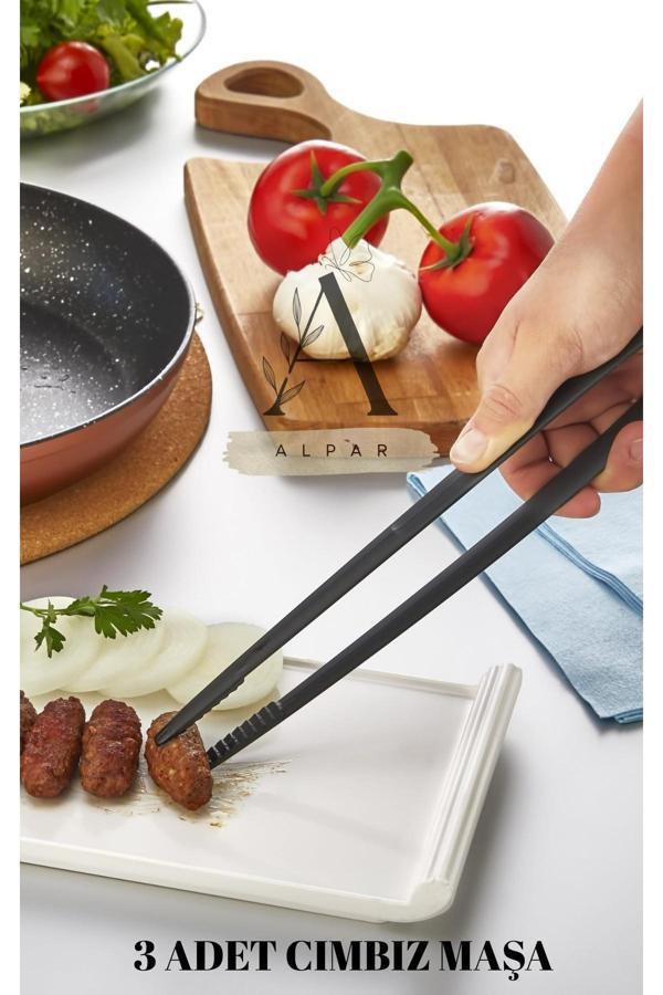 Alpar 3 Adet Gnarp Tarz Cımbız Maşa Sert Pratik Yanmaz Yapışmaz Cımbız Maşa 220C'Ye Dayanıklı Maşa - Image 1