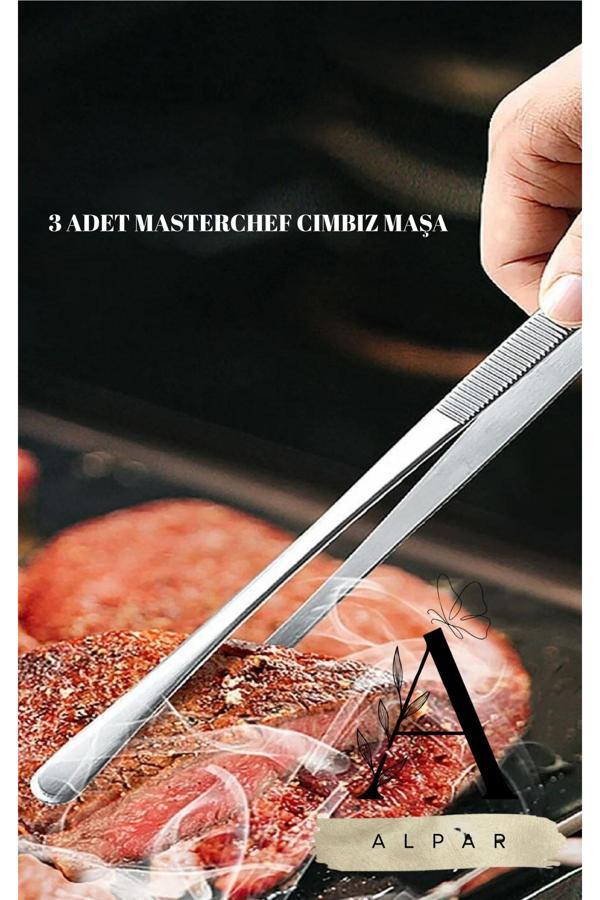 Alpar 3 Adet Masterchef Cımbız Maşa Paslanmaz Çelik Maşa Et, Barbekü, Mangal, Dekoratif Maşa - Image 1