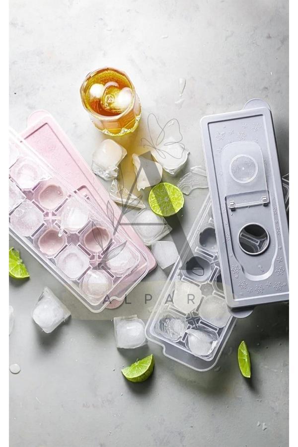 Alpar 2 Adet 12 Bölmeli Silikon Kapaklı Buz Kalıbı Bas Parmak Buz Kalıbı İçecek Buzu - Image 1