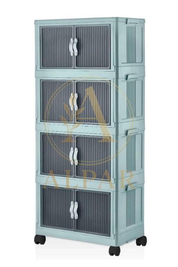 Alpar Lüks Çok Amaçlı Katlanır Portatif Taşınabilir Tekerlekli 4 Katlı Banyo Mutfak Balkon Sebzelik Dolabı - Image 1