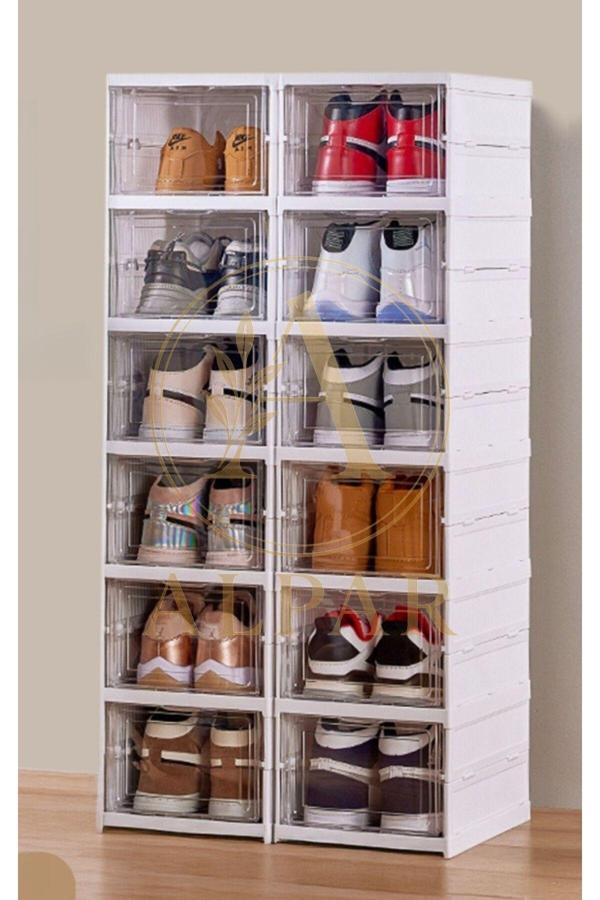 Alpar 1 Adet 6 Katlı Modüler Ayakkabılık Lüks Ayakkabı Kutusu Seti Dolabı Katlanır İstiflenebilir Beyaz - Image 1