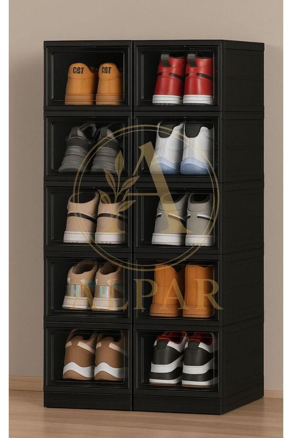Alpar 1 Adet 6 Katlı Modüler Ayakkabılık Lüks Ayakkabı Kutusu Seti Dolabı Katlanır İstiflenebilir Siyah - Image 1