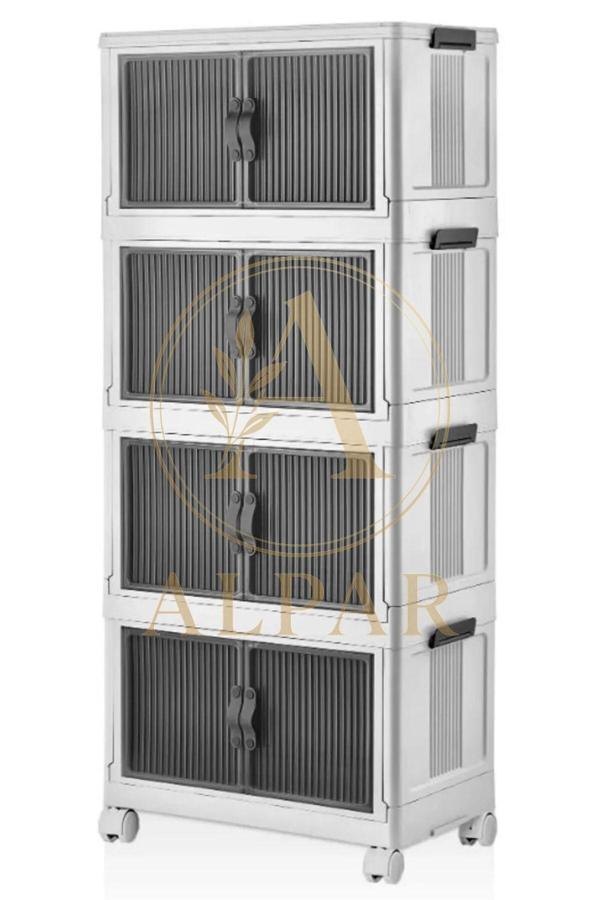 Alpar Lüks Çok Amaçlı Katlanır Portatif Taşınabilir Tekerlekli 4 Katlı Banyo Mutfak Balkon Sebzelik Dolabı - Image 1