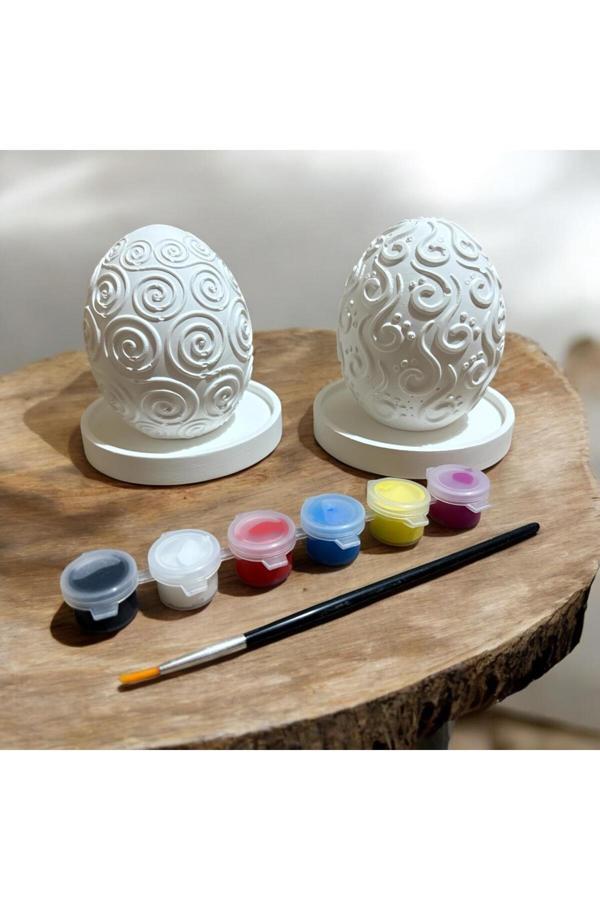 Oyunla Sanat 4 Parça Yumurta, Bardak Altlığı Taş Tozu Çocuk Etkinlik Hobi Boyama Seti - Image 1