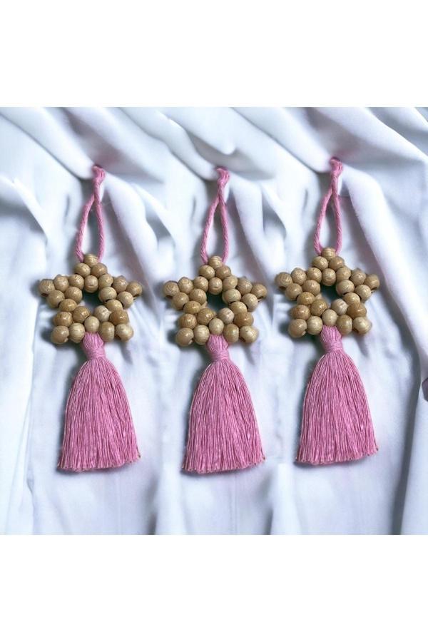 Le Majeur Dekoratif Püsküllü Ahşap Boncuklu 3 Lü Set Yıldız Duvar Süsü Kapı Süsü - Image 1