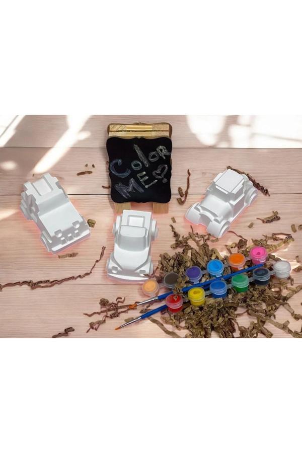 Oyunla Sanat Çocuk Eğitici Etkinlik Dev Taş Boyama Seti 3 Lü Araba Boya Ve Fırça Seti - Image 1