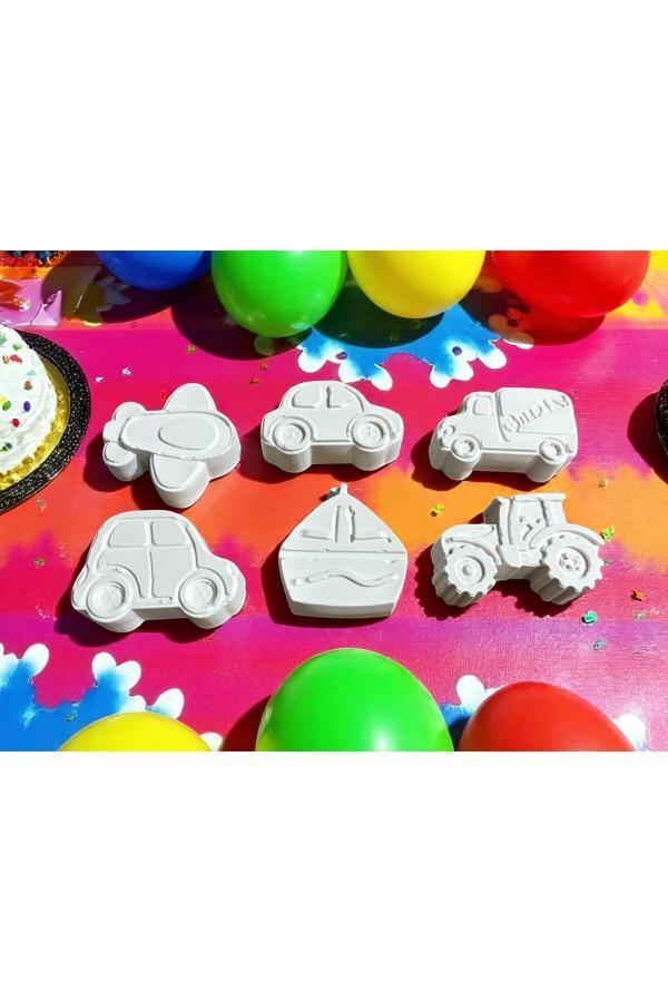 Oyunla Sanat Çocuk Eğitici Etkinlik Taşıtlar Taş Boyama Seti 6 Lı Taşıtlar Boya Ve Fırça Seti - Image 1