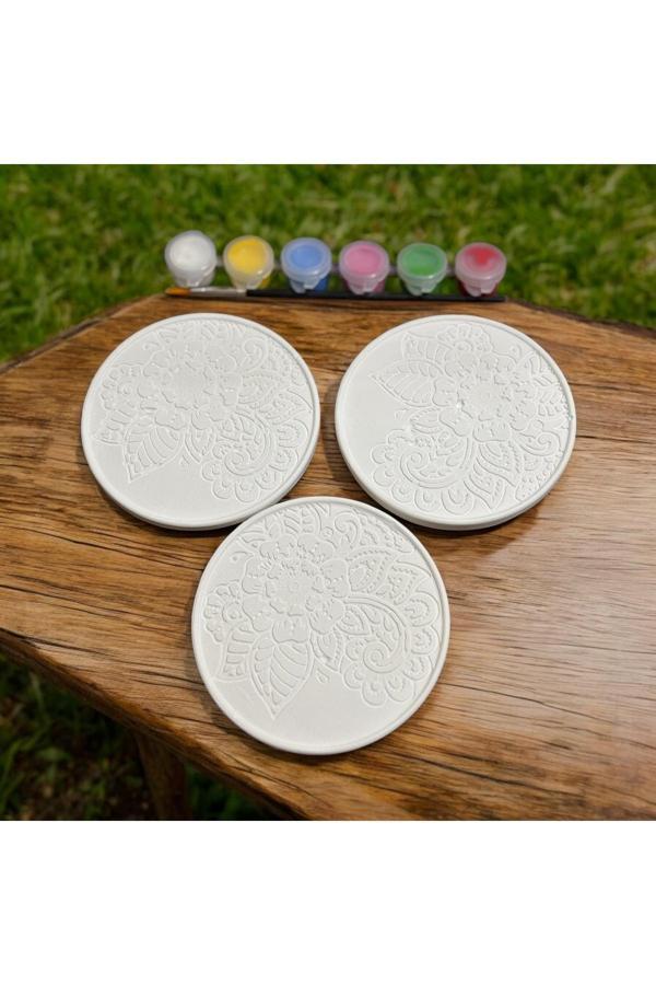 Oyunla Sanat 3 Parça Bardak Altlığı Mandala Hobi Boyama Seti - Image 1