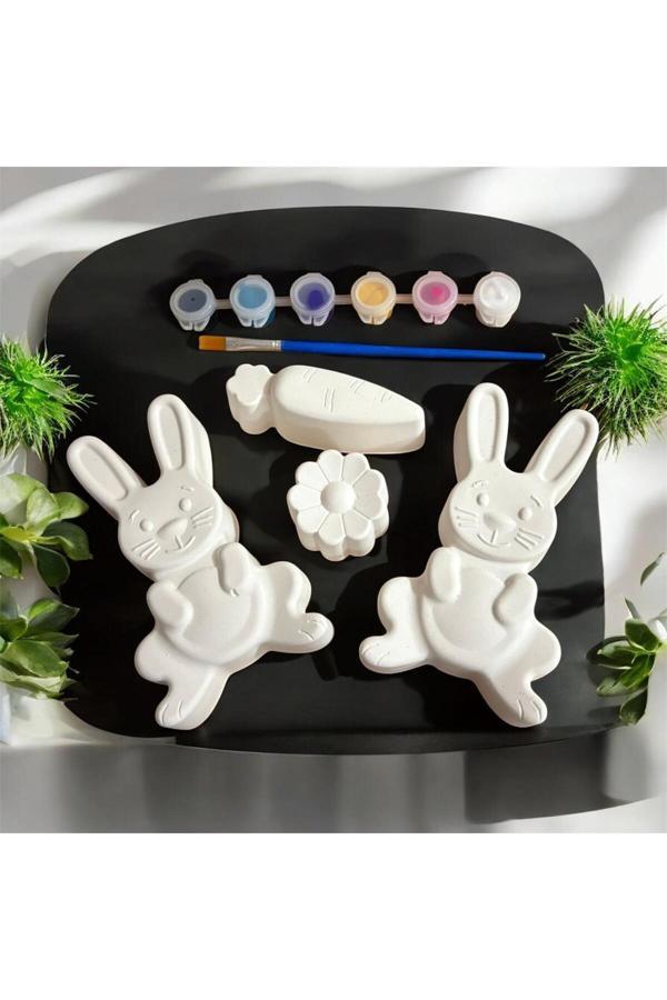 Oyunla Sanat Eğitici Etkinlik Dev Taş Boyama Sevimli Tavşanlar Boya Ve Fırça Seti - Image 1