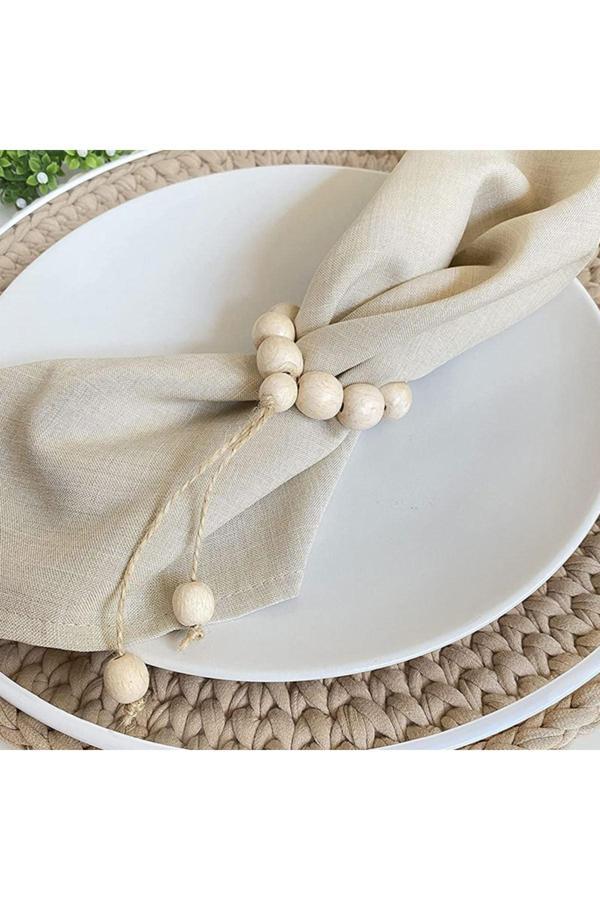 Le Majeur Ahşap Boncuklu Peçete Halkası 6'Lı - Image 1