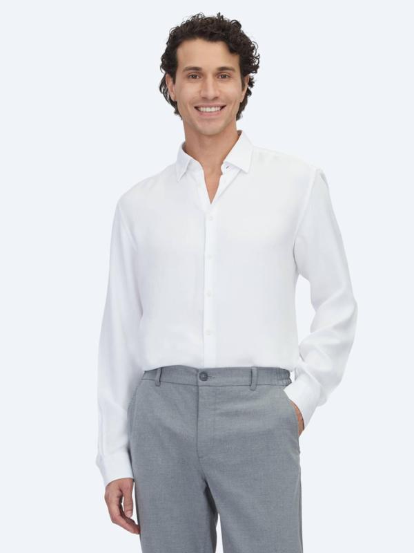 Beyaz Regular Fit Dokuma Casual Gömlek - Image 1