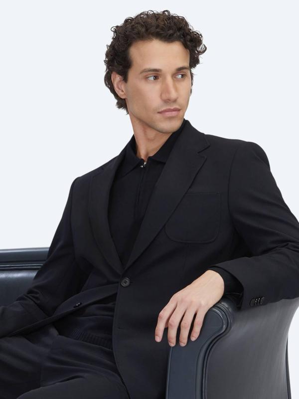 Siyah Düz Modern Fit Örme Takım Elbise - Image 1