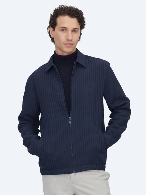 Lacivert Regular Fit Dokuma Overshırt - Image 1