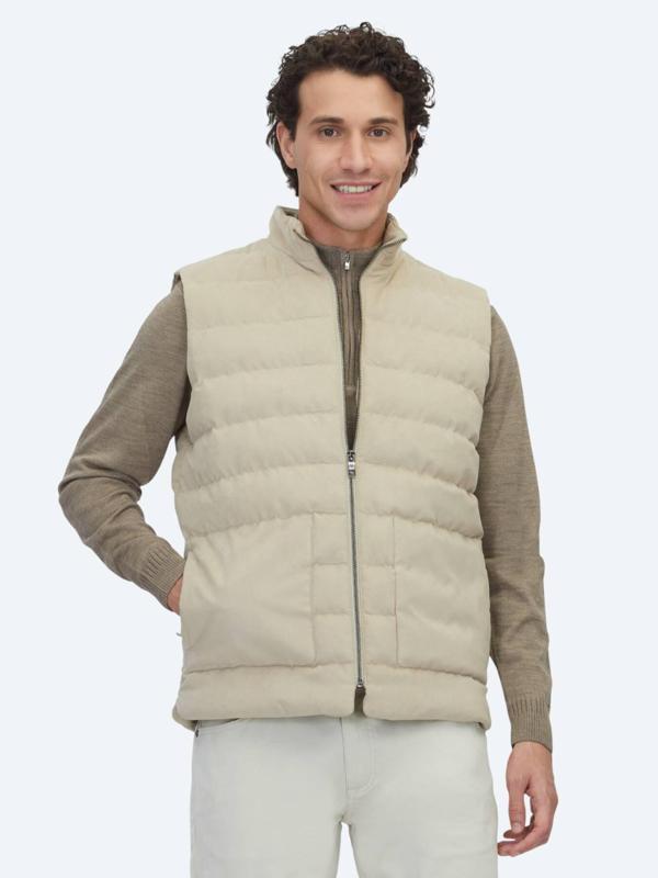 Bej Regular Fit Dik Yaka Casual Dokuma Spor Yelek - Image 1
