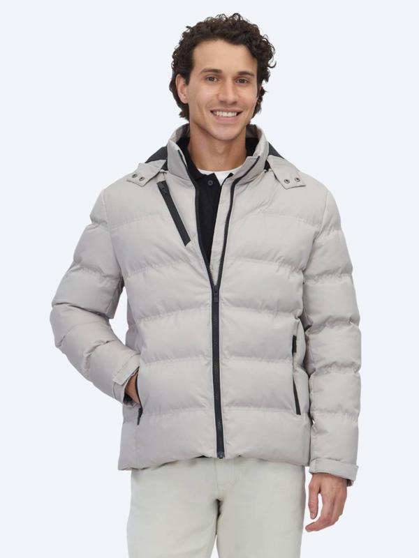 Bej Regular Fit Kapüşonlu Casual Dokuma Mont - Image 1
