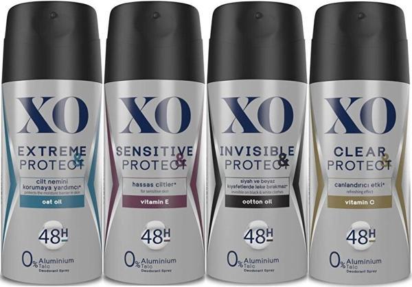 XO Deodorant 150ML Men-Erkek Extreme-Sensitive-Insivible-Clear & Protect (Karma 4 Lü Set) - Image 1