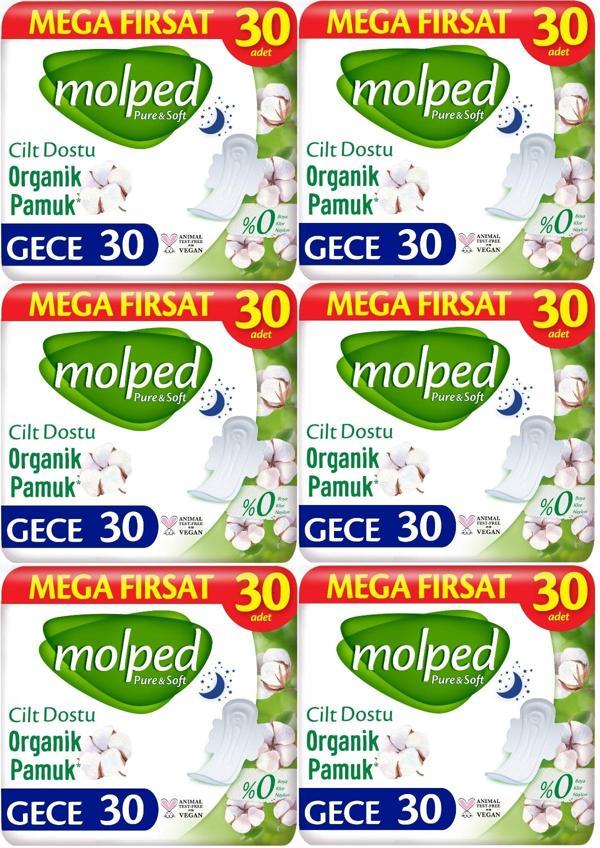 Molped Pure&Soft Hijyenik Ped Gece 180 (6PK*30) Adet Mega Pk - Image 1