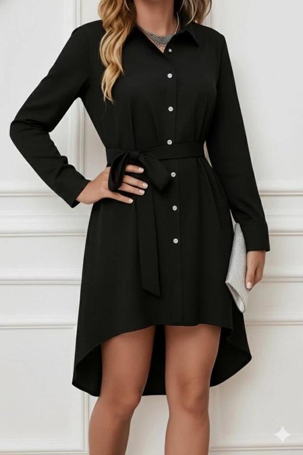MDB Kadın Uzun Kollu ön Kısım Kısım Arka Kısım Uzun Trikoton Gömlek Elbise - Image 1