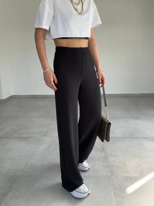 MDB Kadın Krep Kumaş Gipe Detay Palazzo Pantolon - Image 1