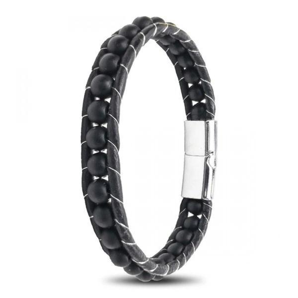 Moncuk Design 6Mm Mat Oniks Taşlı Deri Kordon Ve Çelik Bileklik 33512B2D6M1 - Image 1