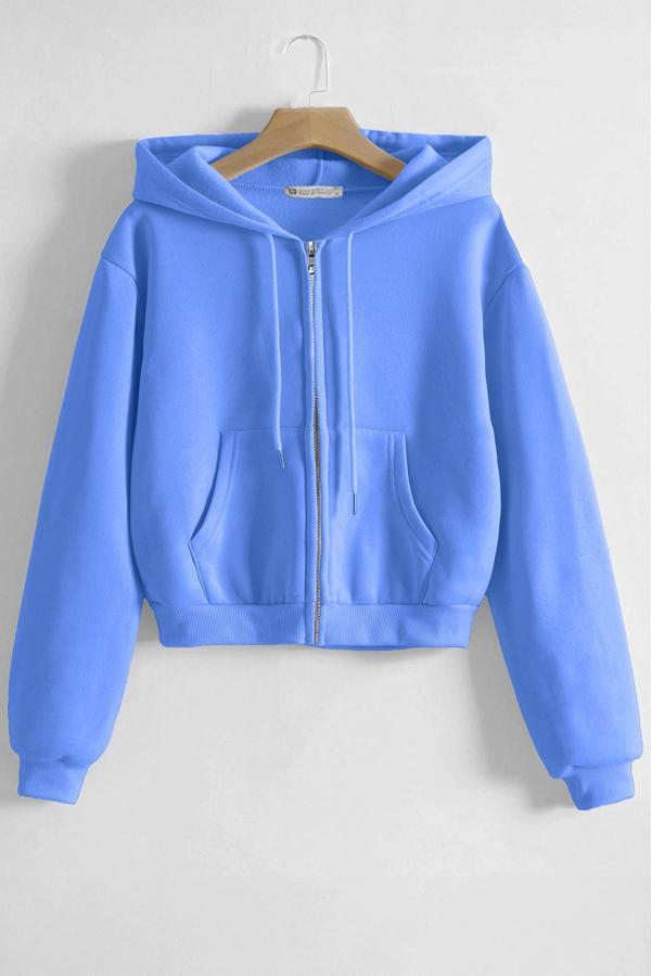 Ghassy Co. Kadın Pamuklu Crop Model Kanguru Cepli Sonbahar ve İlkbahar Kapüşonlu Crop Sweatshirt - Image 1