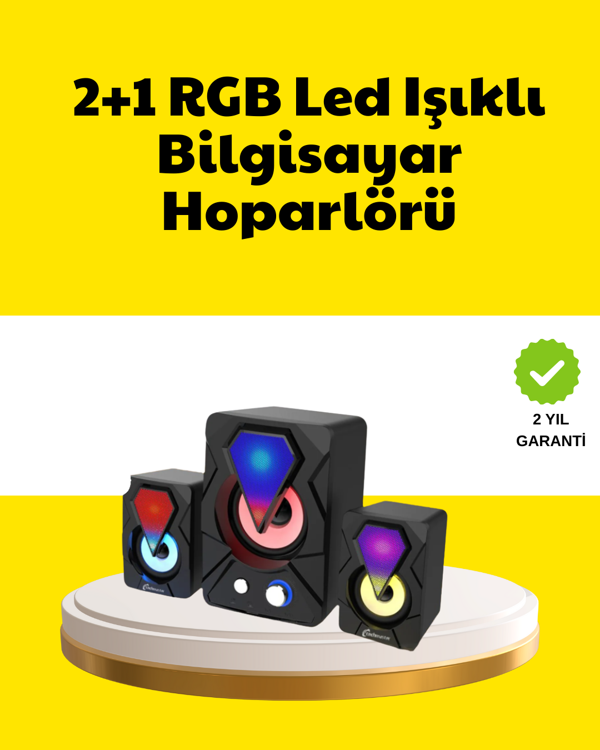 2.1 USB Bağlantılı Oyun Hoparlörü Renkli LED Işıklı - Image 1