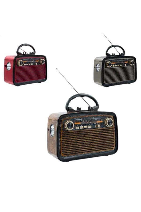 Bluetooth Hoparlör Ahşap Renk Vintage Işıklı Nostaljik Radyo Fm Ahşap Görünümlü - Image 1