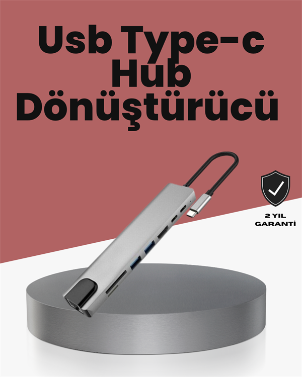 Alüminyum Gövdeli Type‑C HDMI & Ethernet Adaptör – Tak & Çalıştır - Image 1