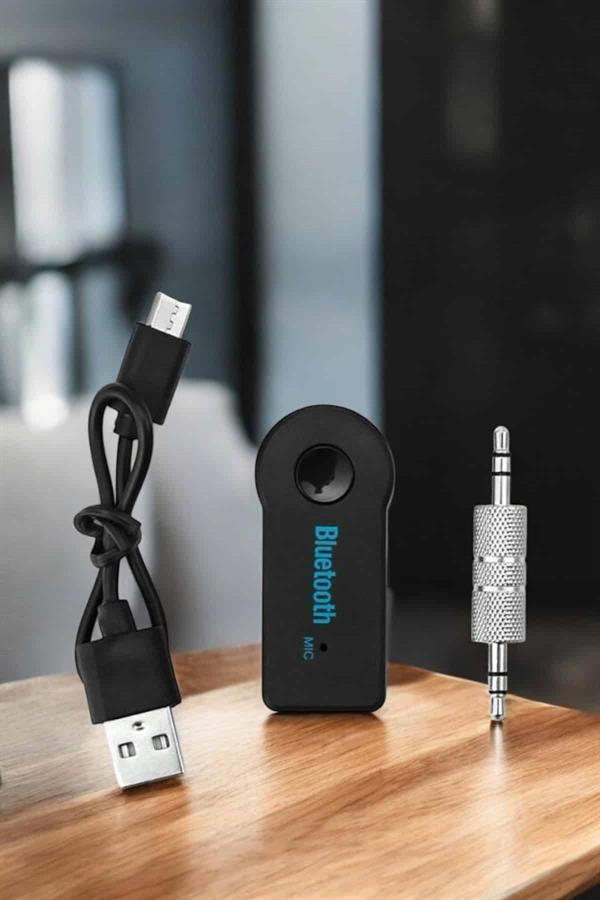Kablosuz Bluetooth Aux Araç Kiti Siyah Hafıza Kartlı - Image 1