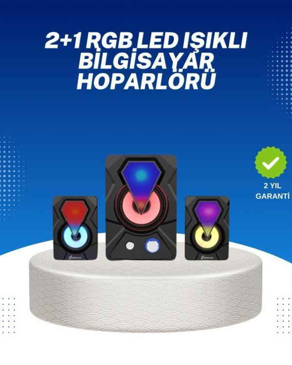RGB Işıklı USB Hoparlör Seti 9W Çıkış Gücü Derin Bas - Image 1