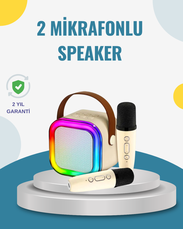 Kablosuz Karaoke Hoparlör – Çift Mikrofon ve LED Işıklı - Image 1