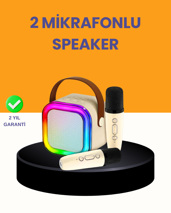 Çift Mikrofonlu Kompakt Karaoke Hoparlör – Uzun Pil Ömrü - Image 1
