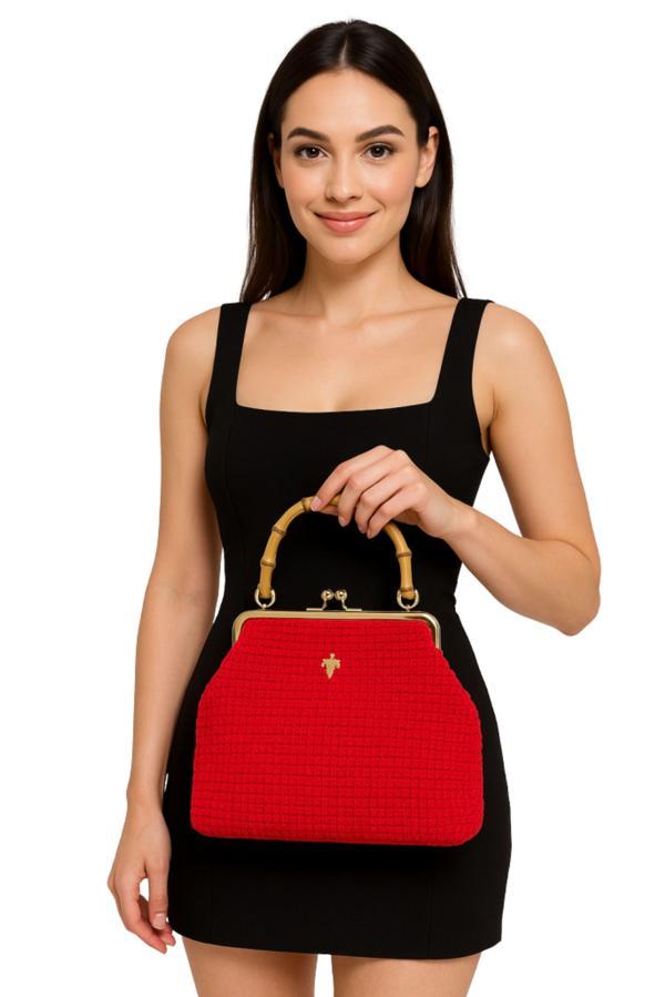 Uretti - Öznur 7392 7172 El Örgüsü Makrome İp Ahşap Saplı Abiye El Çantası / 29 cm x 22 cm - Image 1