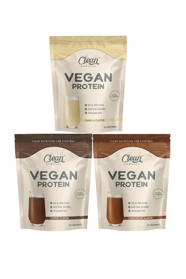 Clean Powders Vegan Protein 600 Gr - Çikolata - Vanilya - Kahve 3'Lü Set - Image 1