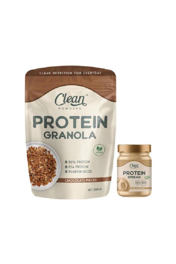 Clean Powders Protein Granola 300 Gr Çikolata Parçacıklı - Proteinli Fındık Kreması (Protein Spread) 350 Gr - Image 1