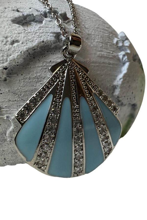 Uretti - Melik 9215 Mineli ve Taşlı Midye Model Çelik Kolye - Image 1