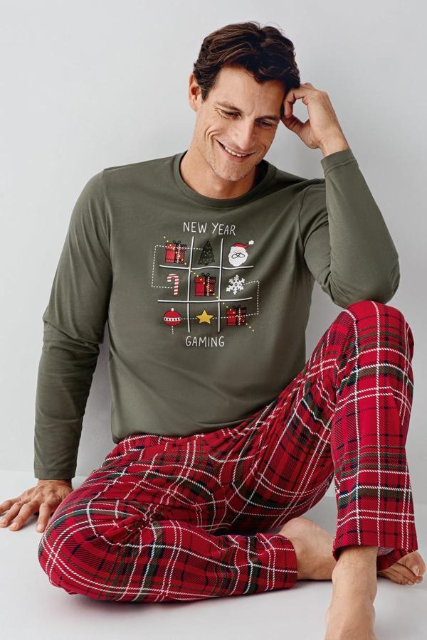 Arnetta Erkek Aile %100 Pamuk 4 Mevsim New Year Uzun Kollu Pijama Takım - Image 1