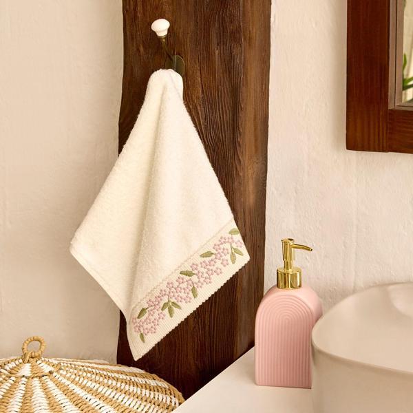 Karaca Home Artisan Arke %100 Pamuk Nakışlı El Havlusu Ekru 30x50 cm - Image 1