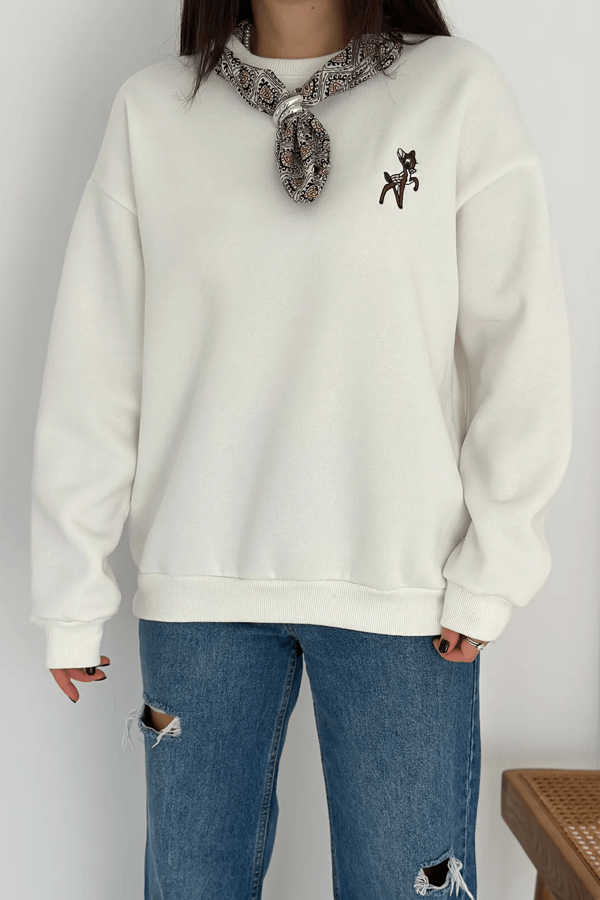 Kadın Dekoratif Yakalı Likralı Sweatshirt – Konforlu & Karakterli Stil - Image 1