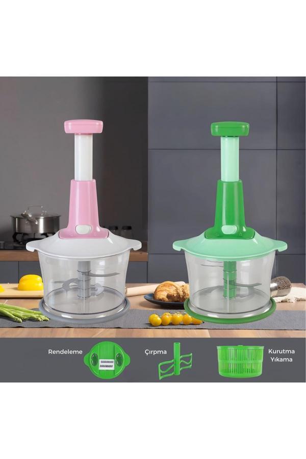Altron 1,5 Litre El Rondosu 3 Paslanmaz Çelik Bıçaklı Basmalı Sebze Meyve Doğrayıcı-Rendeleyici-Kurutucu - Image 1