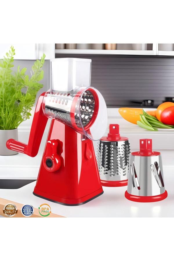 Altron Pratik Paslanmaz Çelik 3 Başlıklı Doğrayıcı Kollu Rende Çevirmeli Doğrayıcı Rende Değirmen - Image 1