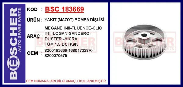 YAKIT MAZOT POMPA DİŞLİSİ MEGANE 2-3-FLUENCE-CLIO 2-3-LOGAN-SANDERO-DUSTER -MİCRA TÜM 1.5 D 8200183669 168017328R 8200070575 - Image 1