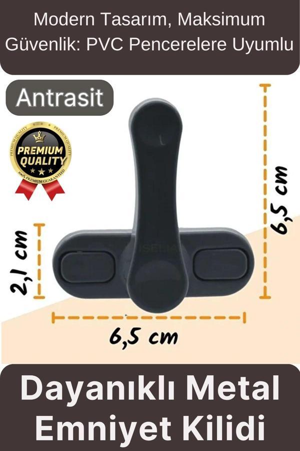 Premium Dayanıklı Koruma Antrasit Çekmeli Metal Pvc Kapı Pencere Hırsız Çocuk Emniyet Kilidi 1 Adet - Image 1