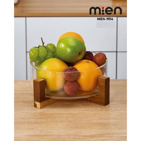 MİEN 20 cm Akasya Ahşap Standlı Borosilikat Cam Kase - Image 1