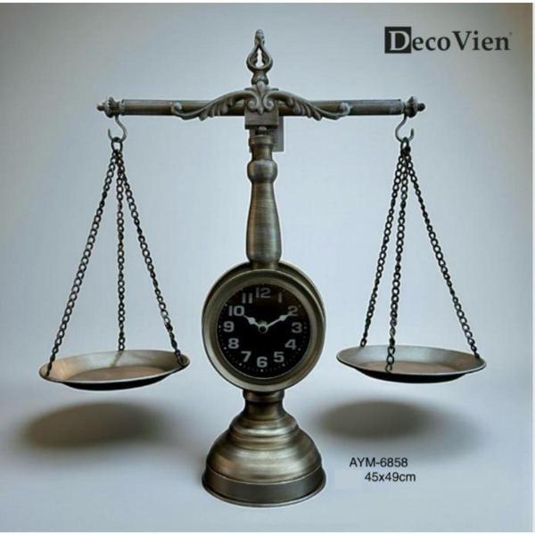 DecoVien Eskitme Renk Terazi Saat | 45×49 cm - Image 1