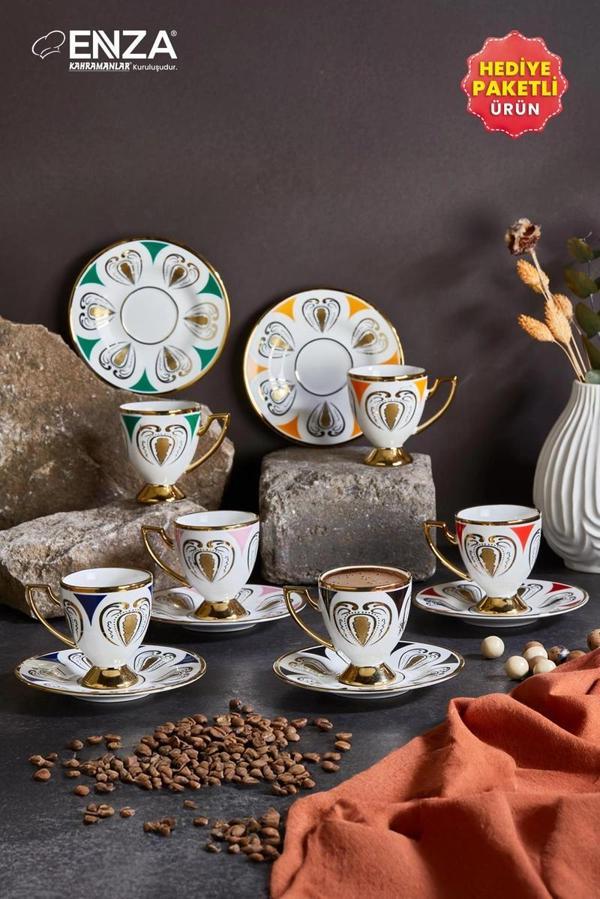 Kahramanlar Hera 6'lı 12 Parça Porselen Kahve Fincanı Takımı - Image 1